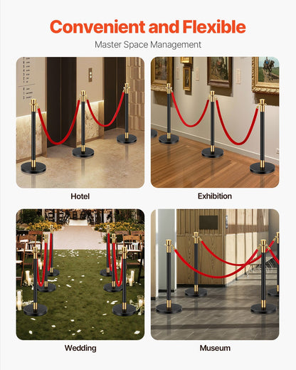 Stanchion & Velvet Rope Barrier Set - Red