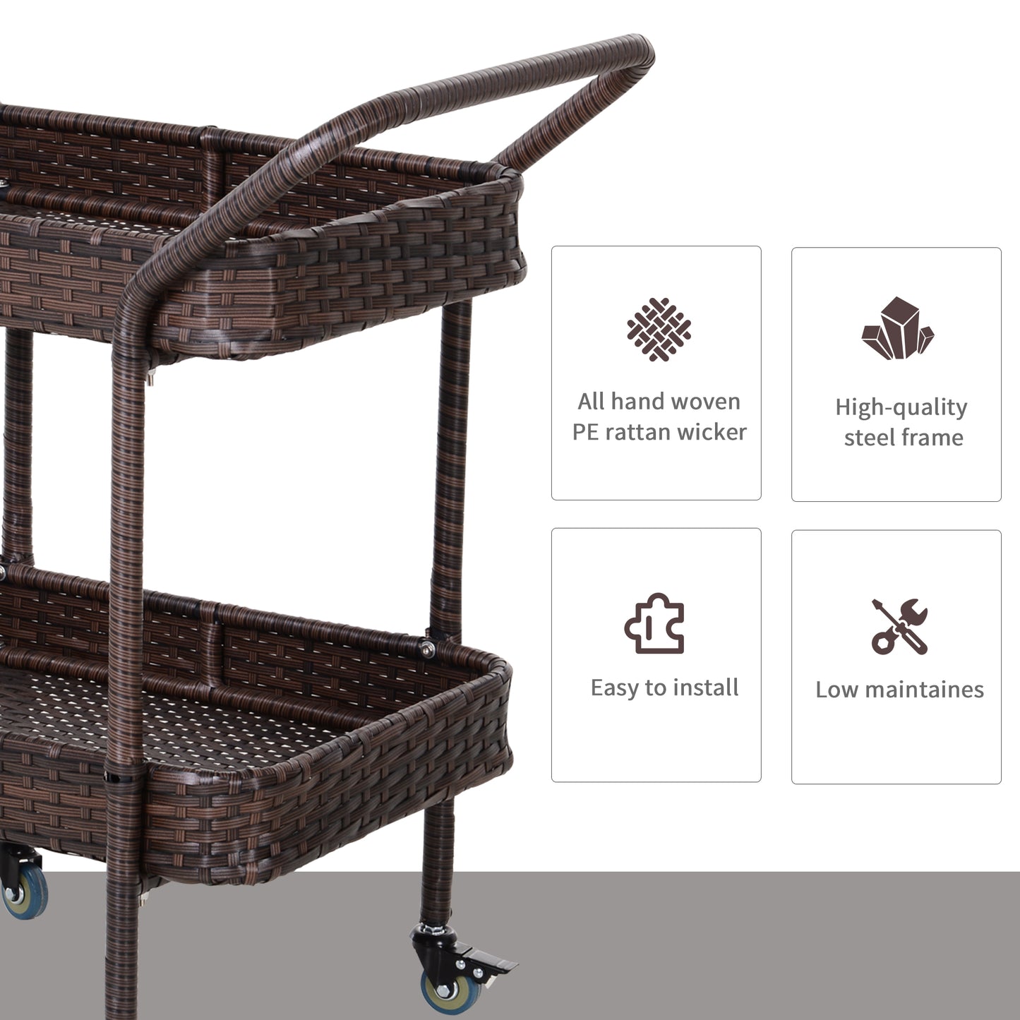 2-Tiered Wheeled Patio Serving Cart