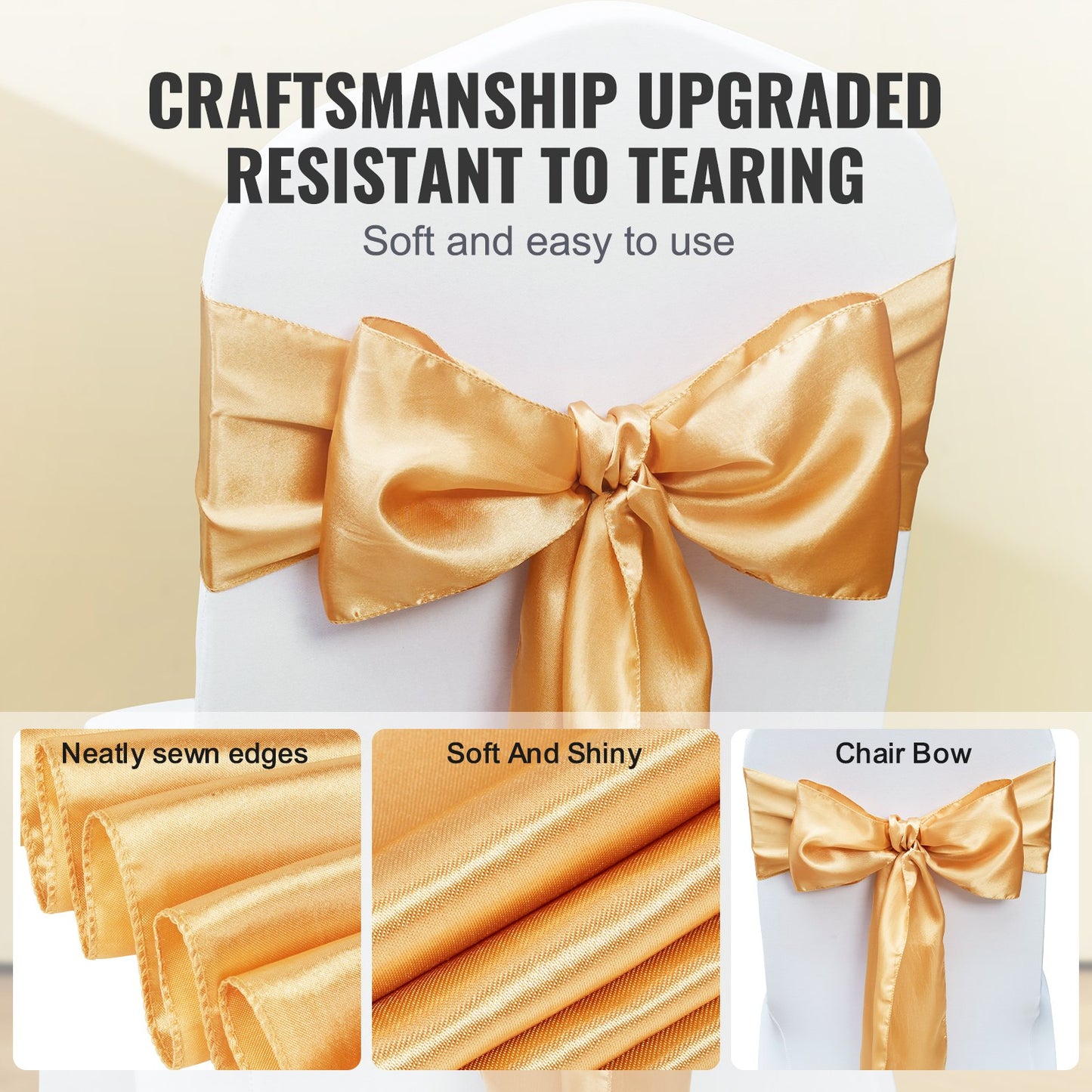Banquet Chair Sashes - Gold Satin Bands 50pcs