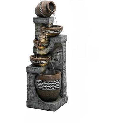 5-Story Indoor/Outdoor Garden Fountain -42.5-Inch Modern Floor Standing Stacked Water Feature -Suitable for Courtyard Decoration