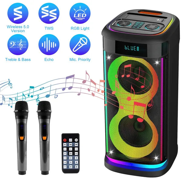 Wireless 5.0 RGB Party Speaker w/LED Lights, Mic, & Remote Control!