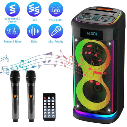 Wireless 5.0 RGB Party Speaker w/LED Lights, Mic, & Remote Control!