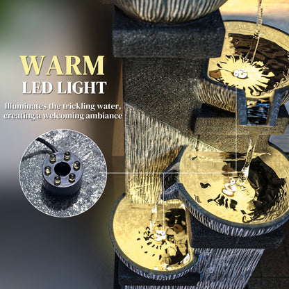 4-Tier Cascading Bowls Waterfall Fountain with LED Lights