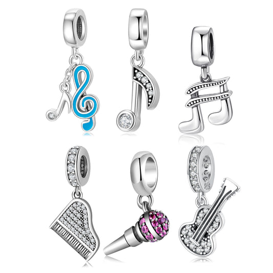 S925 Sterling Silver Inlaid Diamond Music Pendant