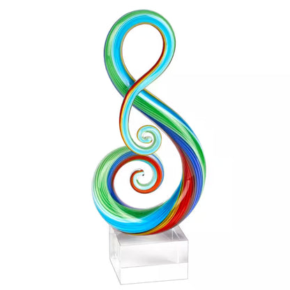 Rainbow Murano Style Art Glass Note Abstract Centerpiece on Crystal Base 11 In. Tall