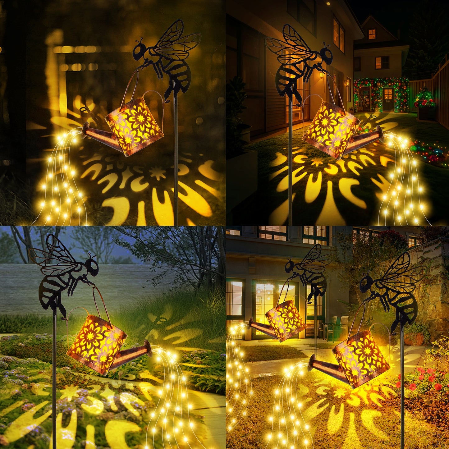 Playful Bee & Water Can Solar Lights Yard Decor