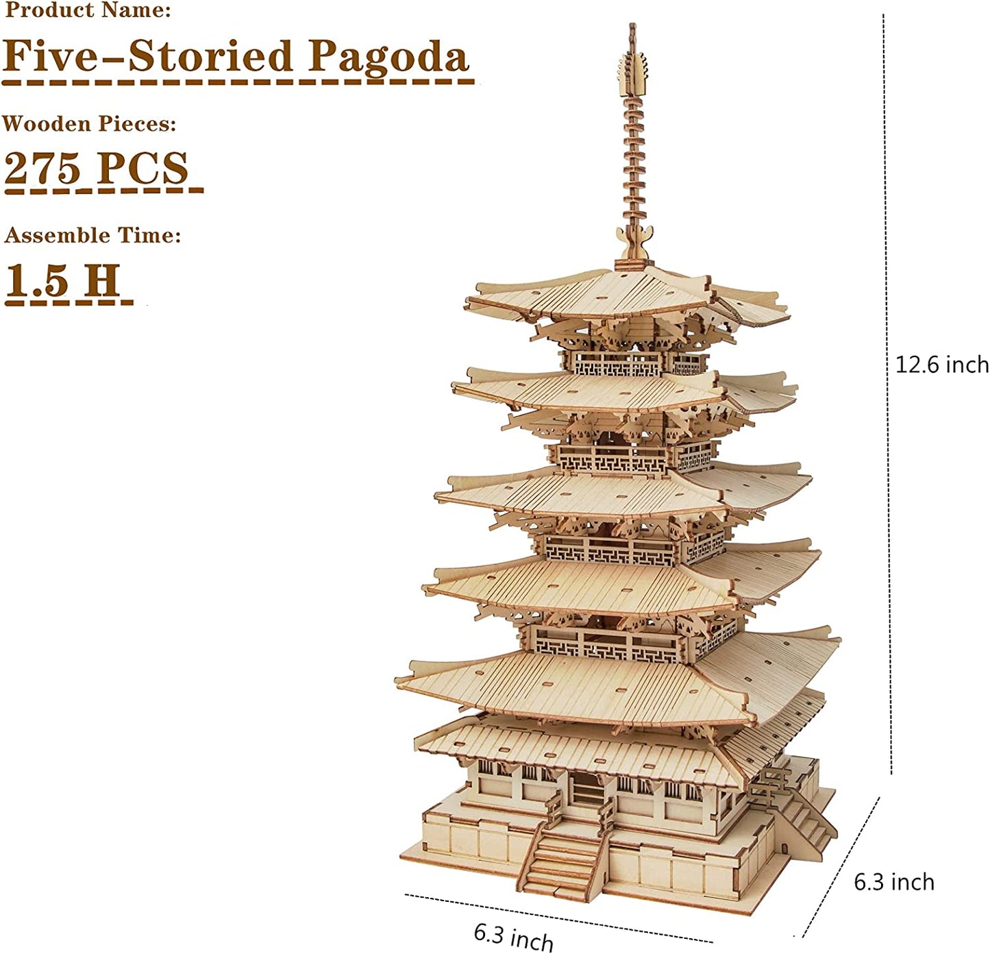 3D Wooden Puzzle - 275pc Storied Pagoda