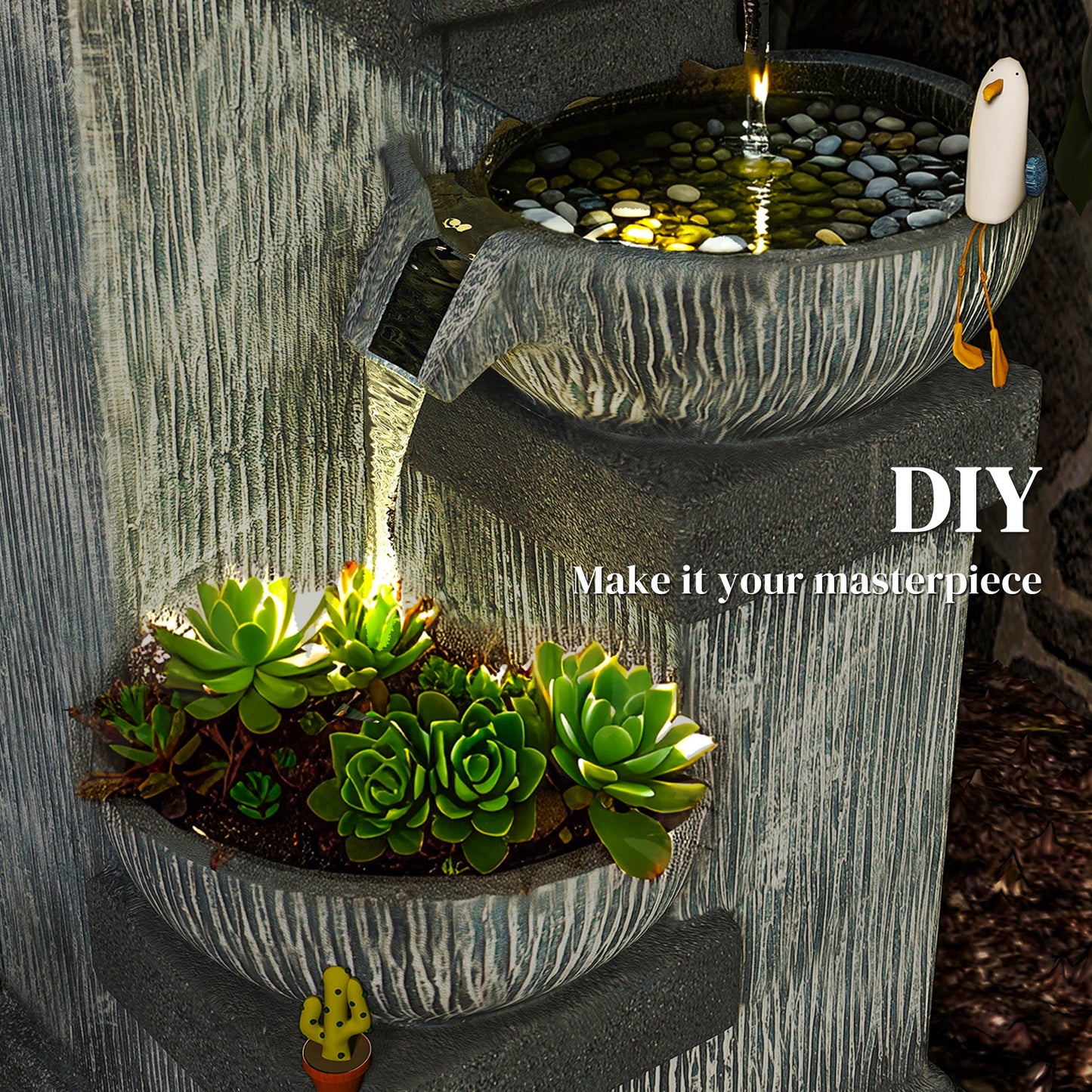4-Tier Cascading Bowls Waterfall Fountain with LED Lights