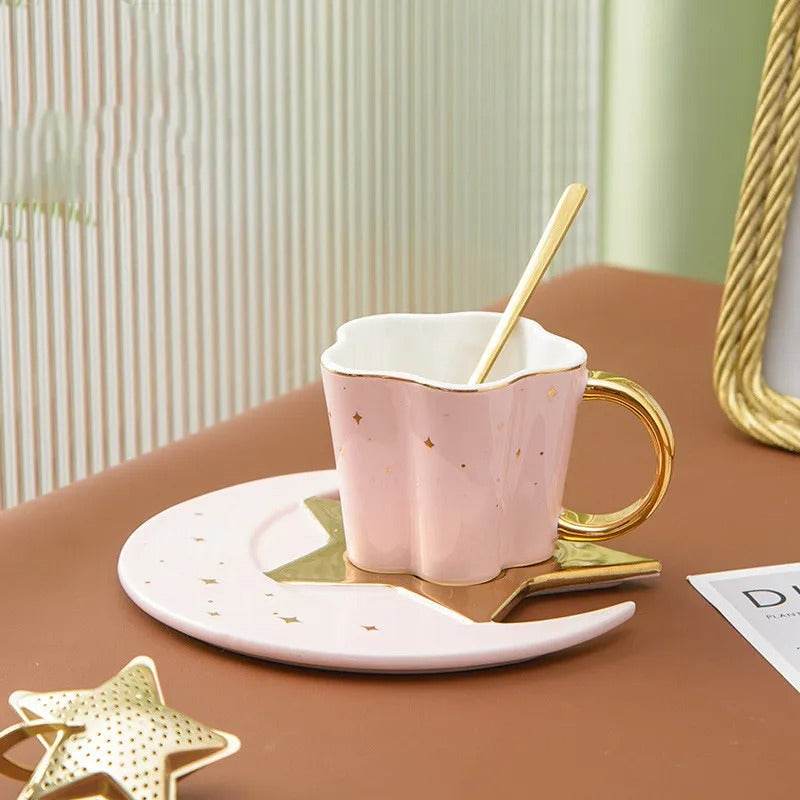 3pc Set Moon & Stars Porcelain Cup, Saucer, and Spoon - Shop Jobie
