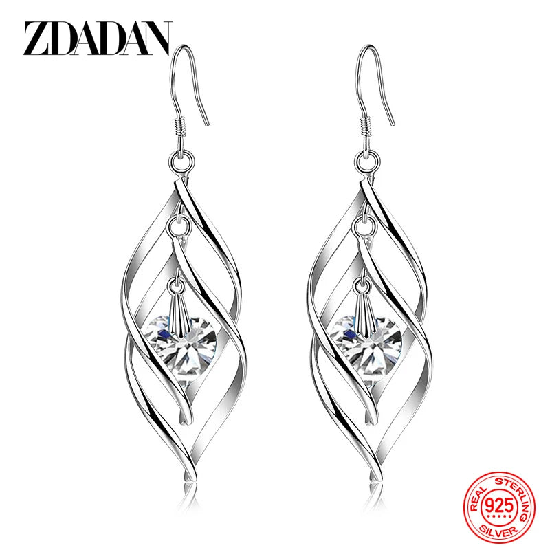 ZDADAN 925 Sterling Silver Crystal Long Dangle Earrings