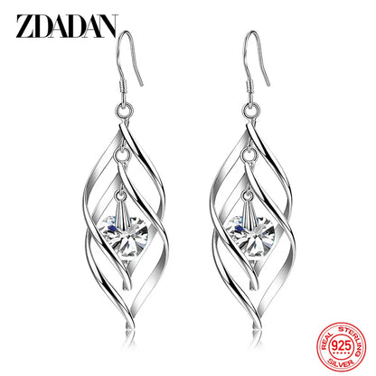 ZDADAN 925 Sterling Silver Crystal Long Dangle Earrings