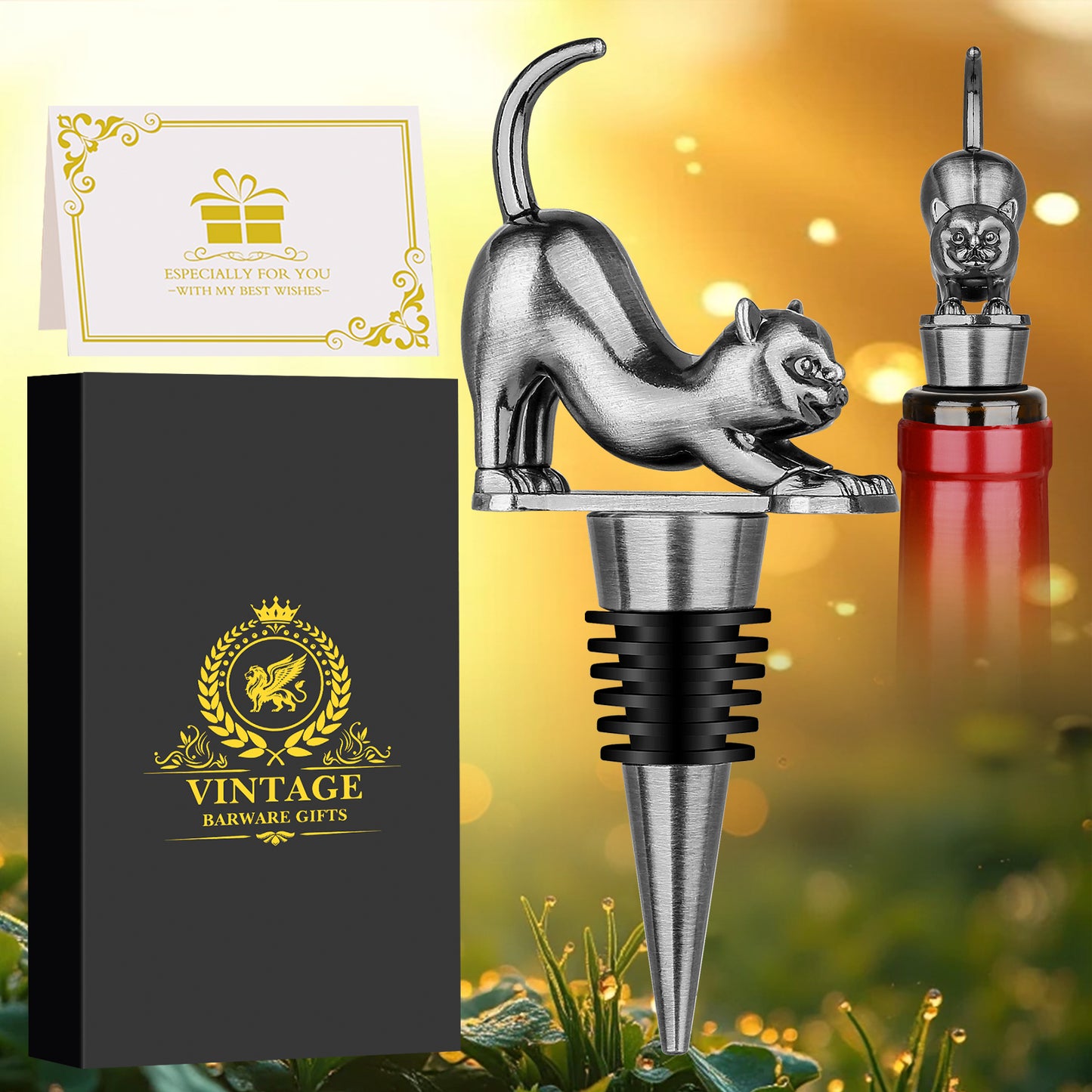 Stretch Cat Wine Stopper Gift Set