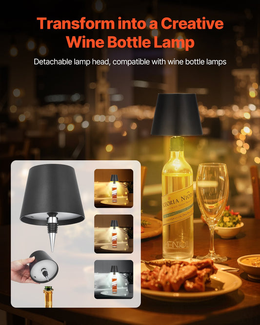 2pk -Cordless Bottle Table Lamp, Detachable Lampshade