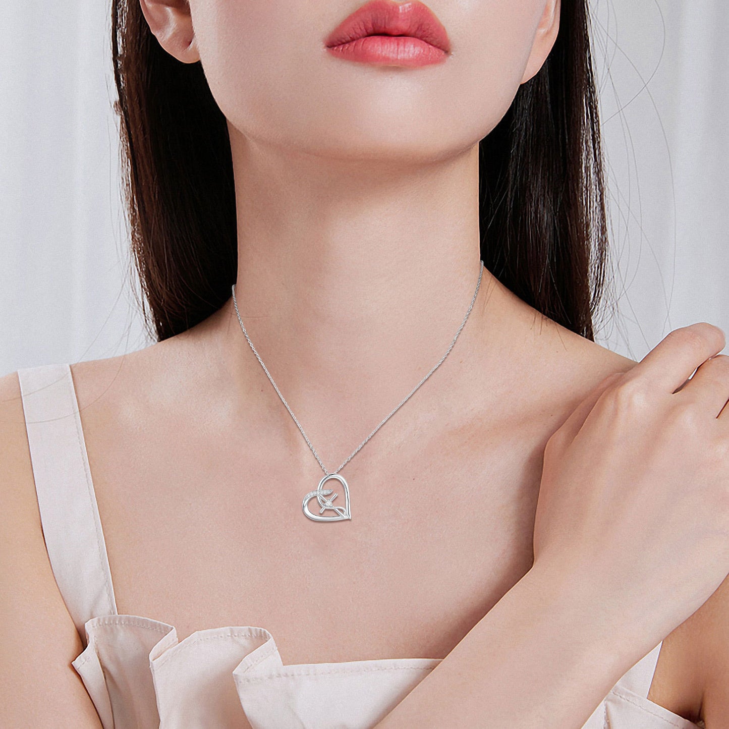 925 Silver Heart Cross Necklace