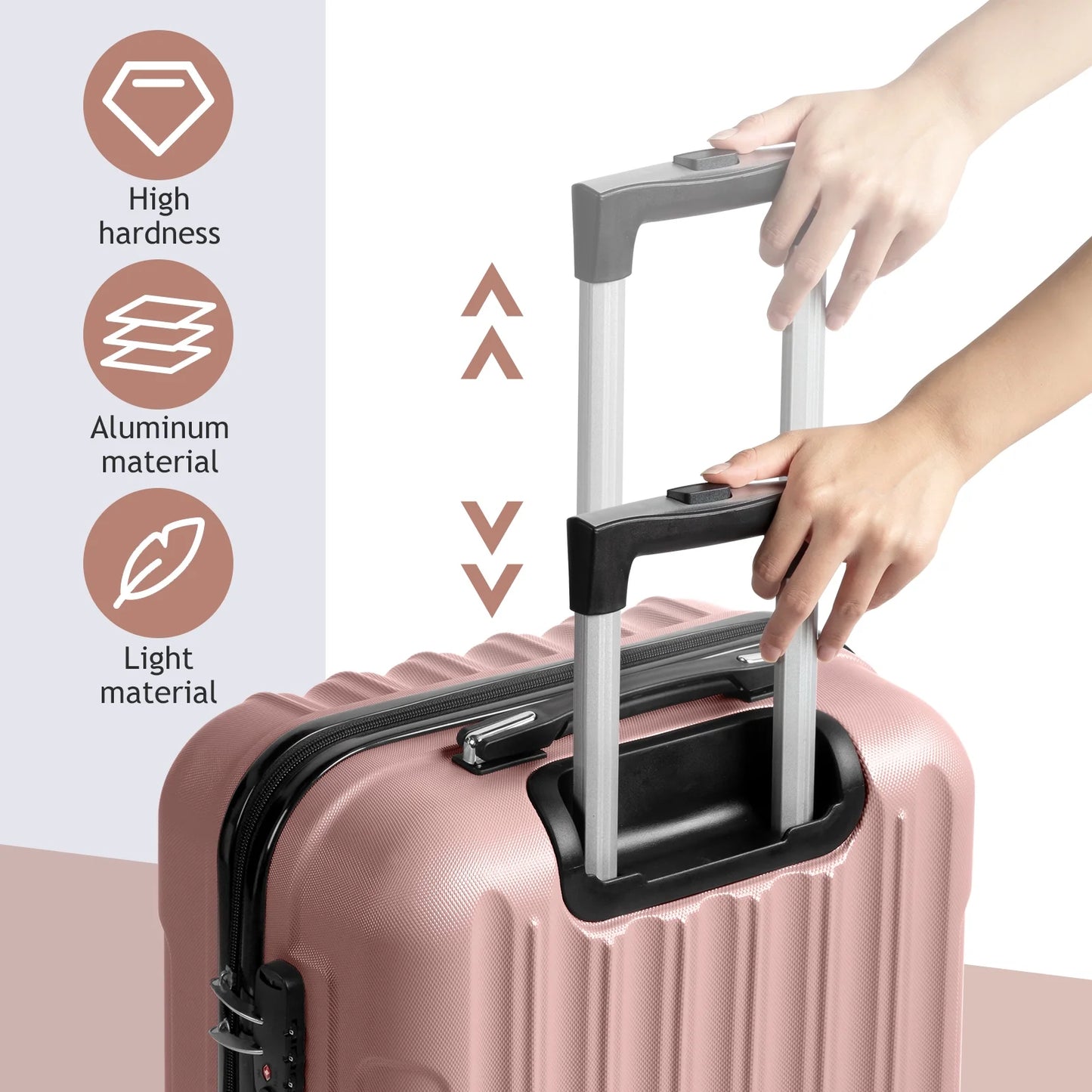 3 Piece Nested Spinner Suitcase Luggage Set with TSA Lock Rose Gold