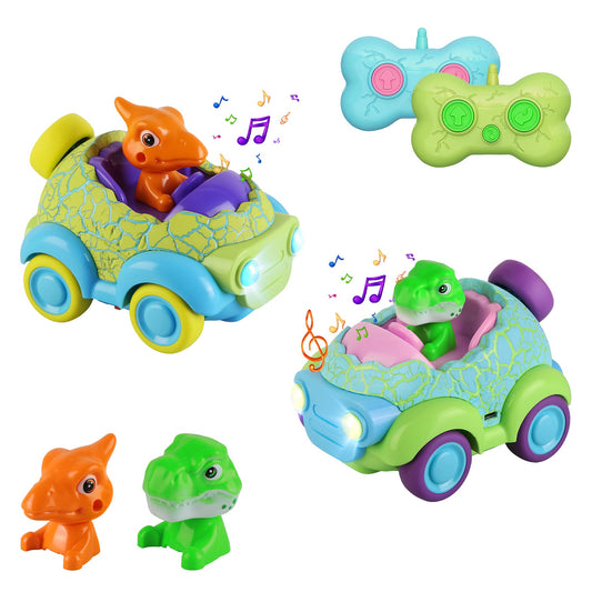 2-pk Dinosaur RC Car Set w/Lights + Music