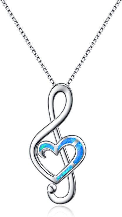 Sterling Silver Music Note Necklaces Created Opal Rose Necklace Gymnastics Jewelry Gifts for Women Teen Girls Dance Lovers Teacher