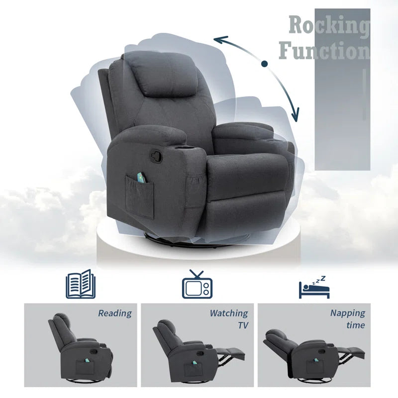 Reclining Heated Massage Chair with Swivel and Rocking Function