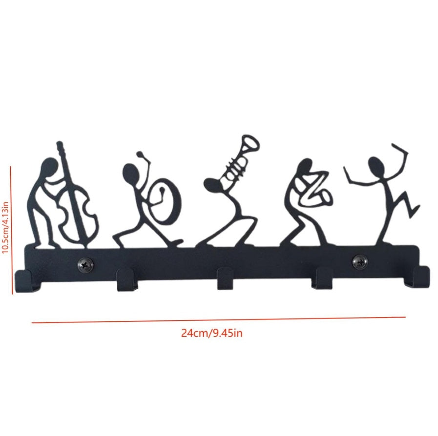 Silhouette - Musical Figures Line Art Metal Coat Rack - 5 Heavy Duty Hooks