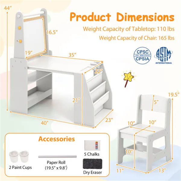 Kids Activity Table & Multi-Storage Art Desk