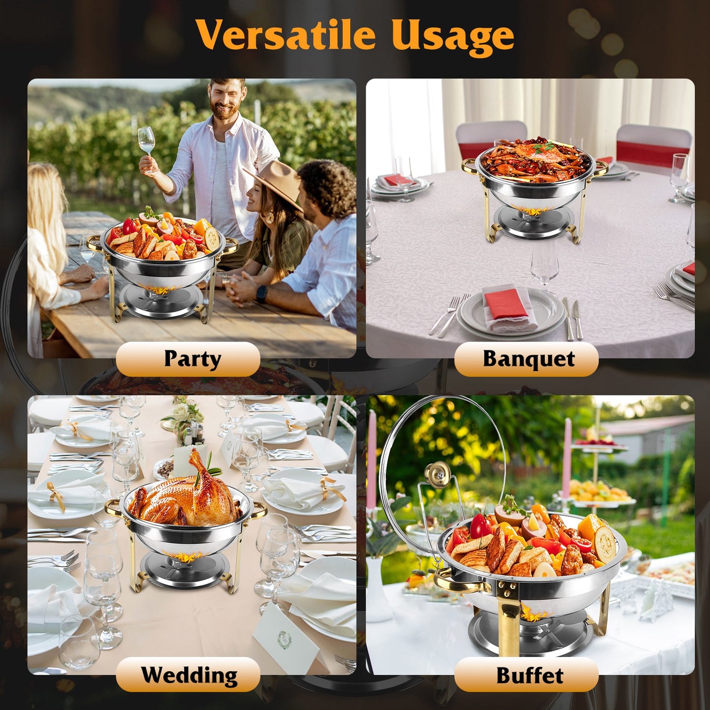 4Pc Stainless Steel Chafing Dish Serving Set
