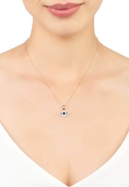 925S Evil Eye Elliptical Necklace Blue Rosegold - Shop Jobie