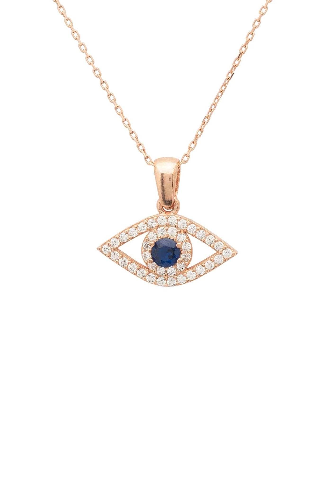 925S Evil Eye Elliptical Necklace Blue Rosegold - Shop Jobie