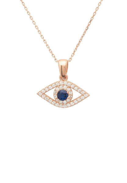 925S Evil Eye Elliptical Necklace Blue Rosegold - Shop Jobie