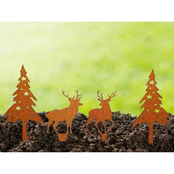 Silhouette -  4-pc Metal Deer & Tree Sculpture Set