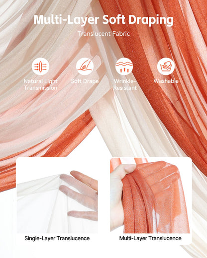 Pk 5 Artificial Wedding Arch Flowers Kit w/33Ft Draping Fabric - oranges