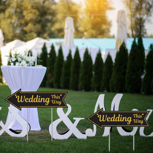 4-pc Wedding Black & Gold Arrow Sign Set