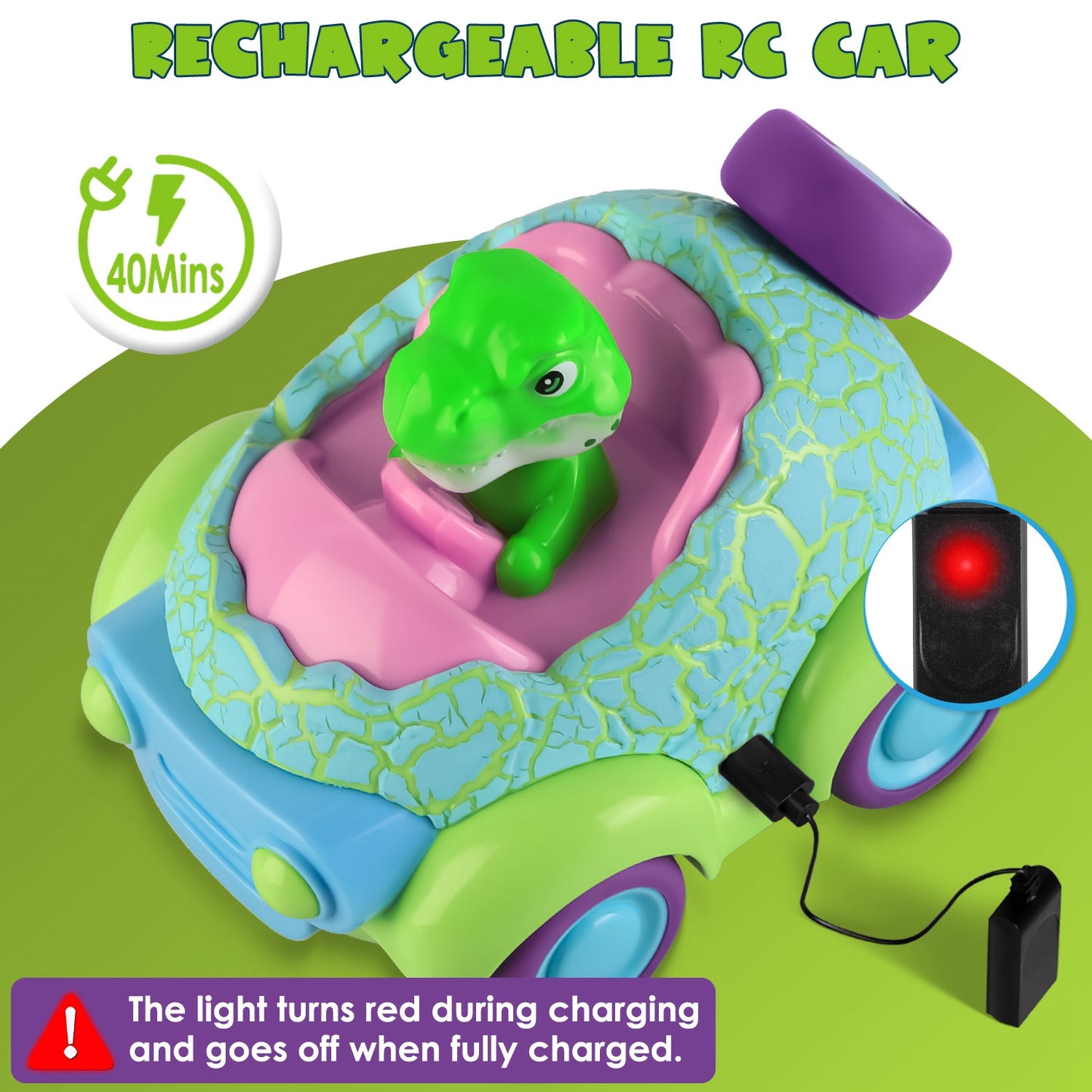 2-pk Dinosaur RC Car Set w/Lights + Music