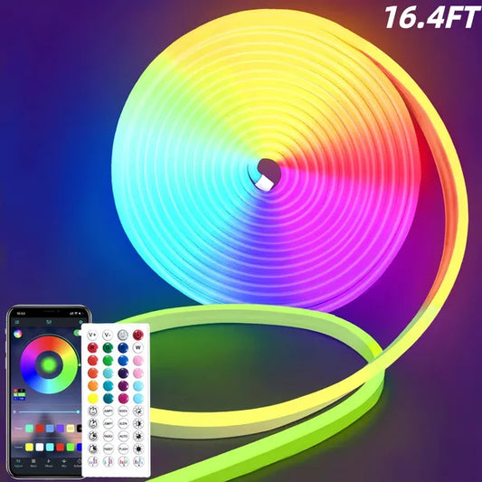 16.4Ft RGB Neon LED Neon Rope Lights w/App Remote Control & Music Sync