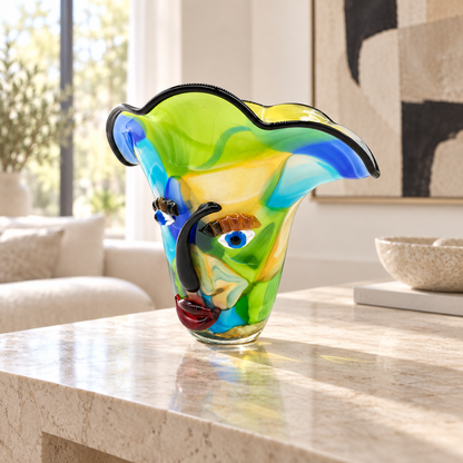 Murano-Style Art Glass Face Vase