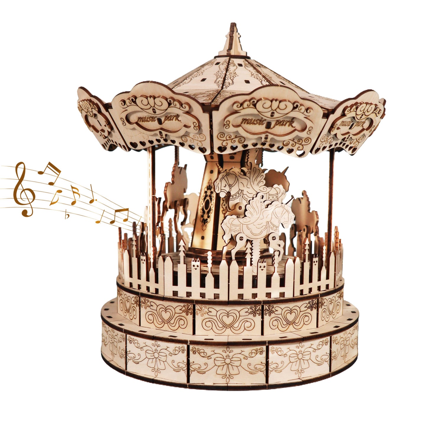 3D Wooden Puzzle Carousel Music Box