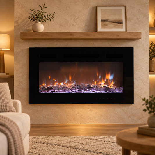 50" Electric Wall Mounted Recessed Fireplace