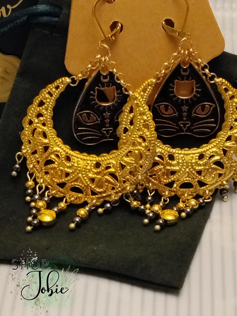 Gold Cat Earrings