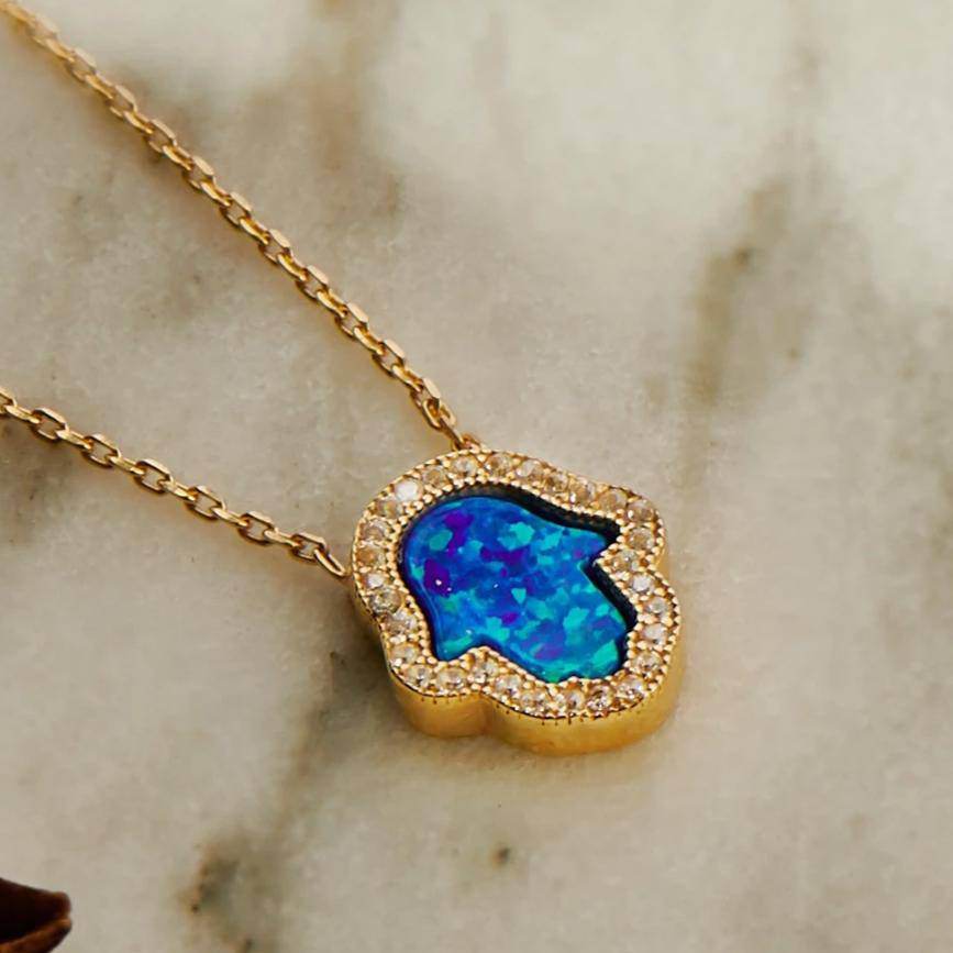 925S Hamsa Opalite Turquoise Necklace - Shop Jobie
