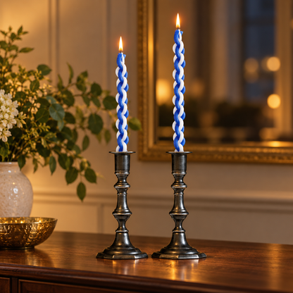 Havdalah - White & Blue Braided Candle