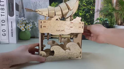 3D Wooden 100pc Whale Puzzle w/Hand Crank Musical Movement