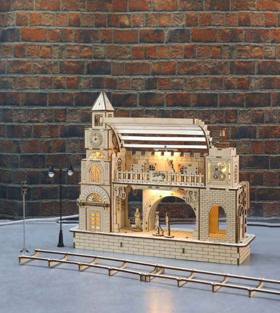 3D Wooden Puzzle 170pc DIY Railway Station Model Kit