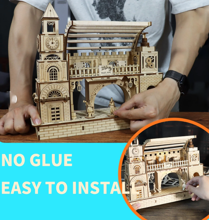 3D Wooden Puzzle 170pc DIY Railway Station Model Kit