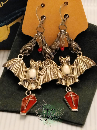 Red Coffin Bat Earrings