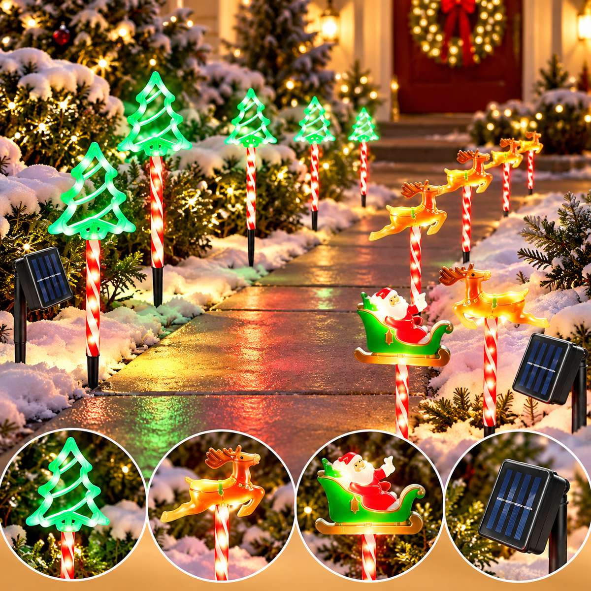 5pc Deer & Tree Solar Stake Lights
