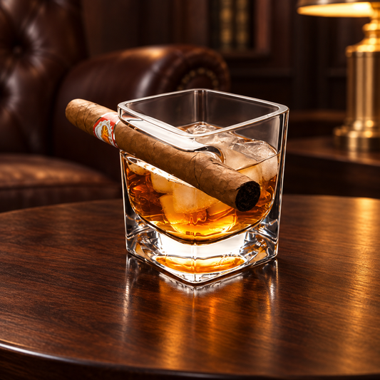 Crystal Whiskey Glass & Stogie Holder