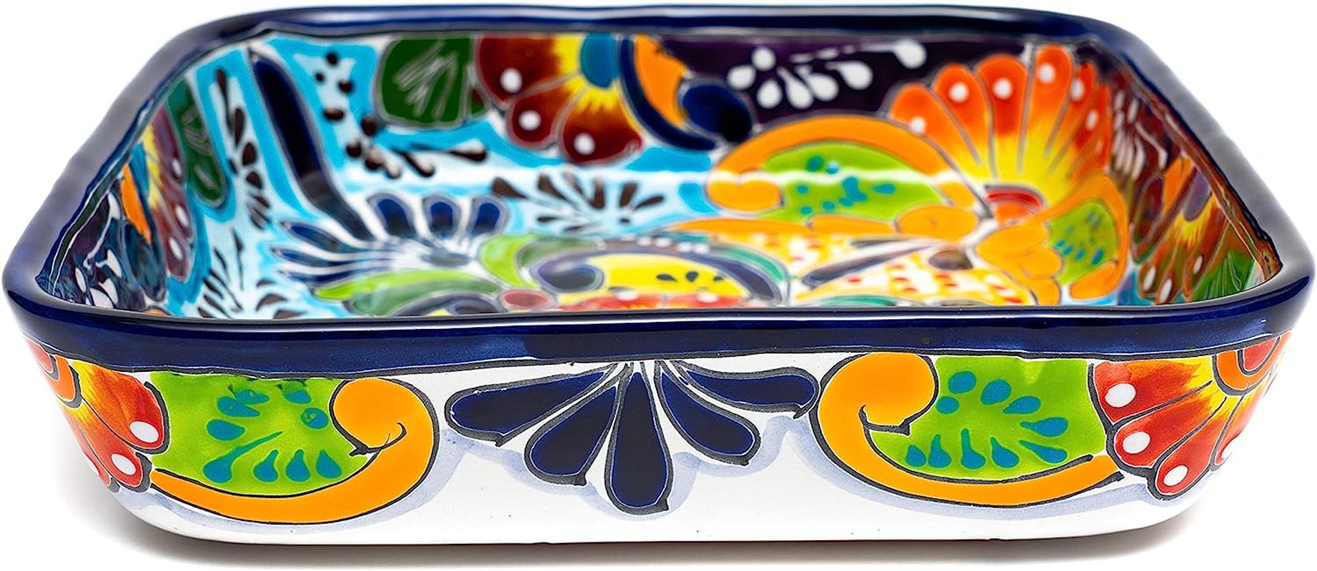 Mexican Hand Painted Ceramic Baking Dish Casserole Dish Serving Platter Tray Floral Dish Oven Safe Microwave Safe Taco Tuesday Thanksgiving Party Serving Brownie Pan (Multi-Color)