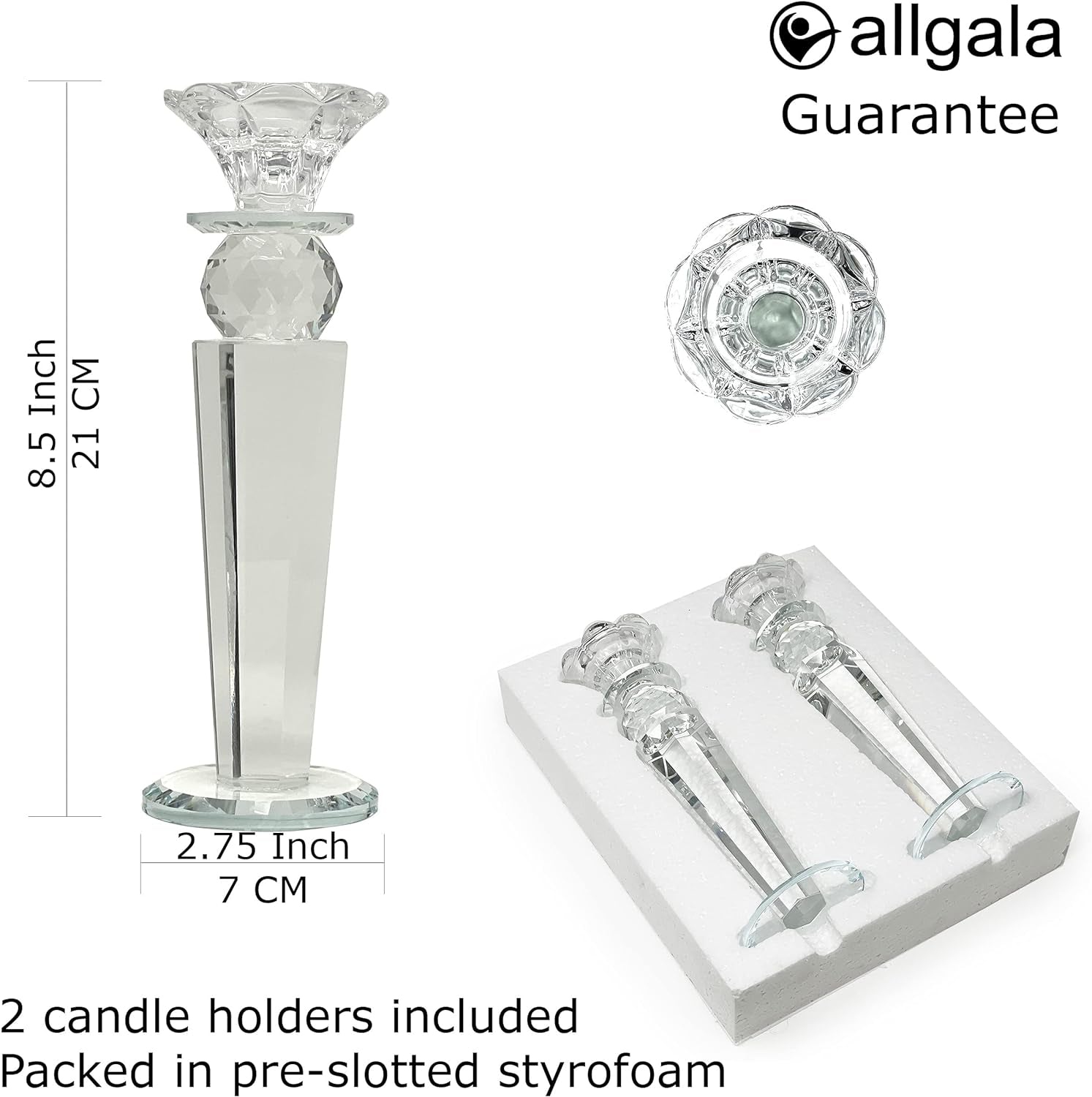 Set of 2 Crystal Glass Made Reverse Tapered Pillar and Hand Crafted Ball Candlesticks-8.5"-Hd89151