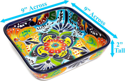 Mexican Hand Painted Ceramic Baking Dish Casserole Dish Serving Platter Tray Floral Dish Oven Safe Microwave Safe Taco Tuesday Thanksgiving Party Serving Brownie Pan (Multi-Color)