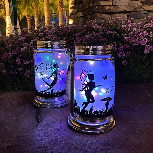 2 Pack Solar Fairy Lantern for Garden Decorations Indoor-Outdoor Ornaments Decorations Gifts for Mom Women Grandma Birthday Hanging Lamp Frosted Glass Jar with Stake for Yard Patio Lawn