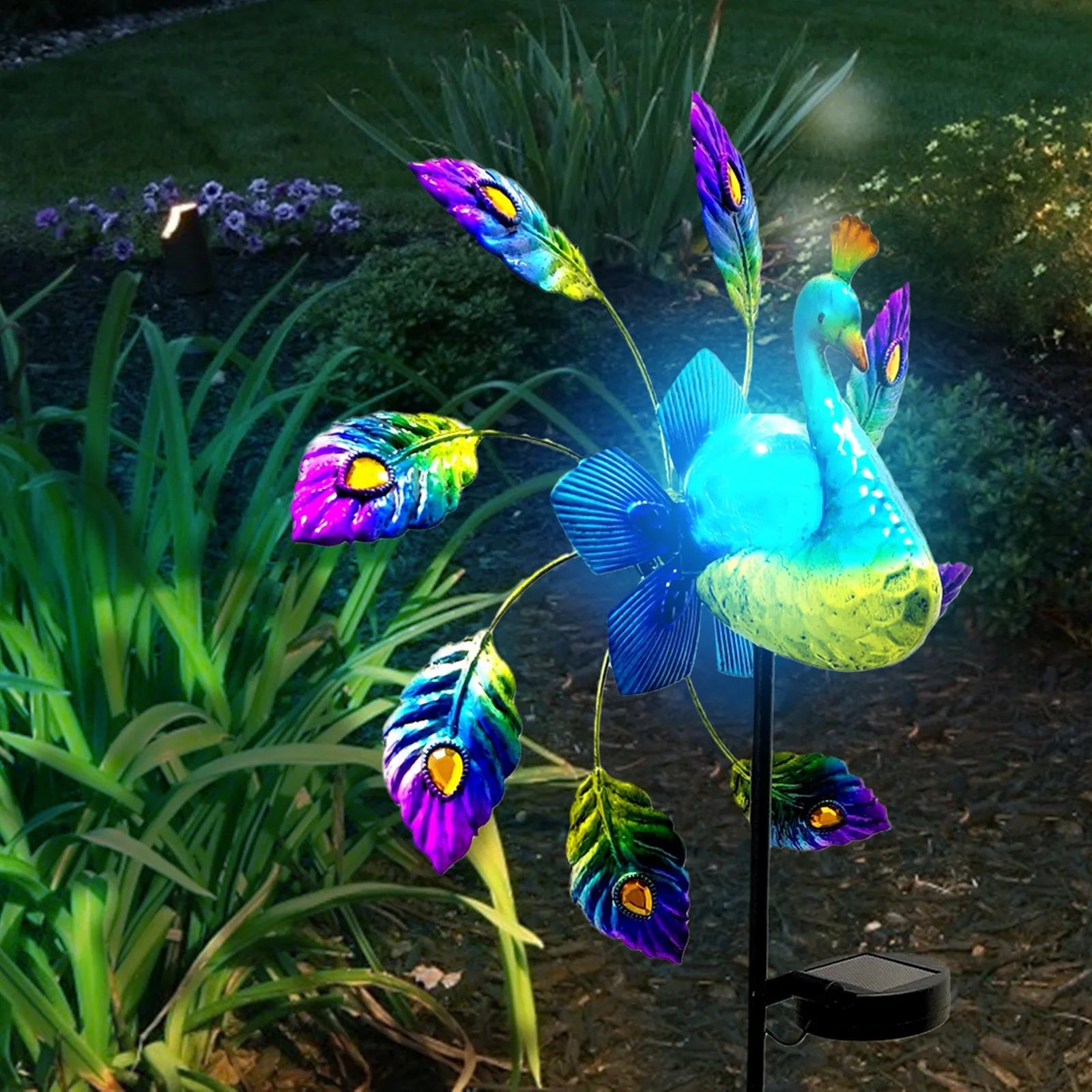 Creative Peacock Shape Solar Light Windmill Garden Decoration Wrought Iron Painted Animals Decorative Stakes Wind Spinners 2021